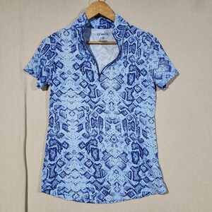 IBKUL Womens Blue Snakeskin Print Quarter‎ Zip Short Sleeve Sun Shirt XS Active